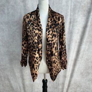 Chic Leopard Print Open Front Draped Collar Blazer Wrap Women